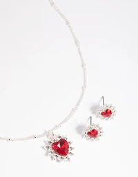 Red Heart Stone Necklace & Earrings Set