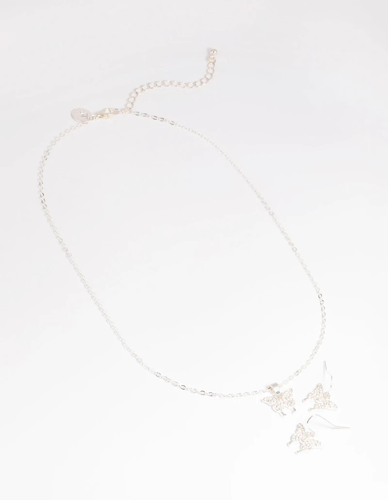 Diamante Pave Butterfly Necklace & Earrings Set