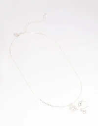 Silver Diamante Cushion Cut Necklace & Earrings Set