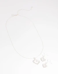 Silver Diamante Heart Necklace & Earrings Set