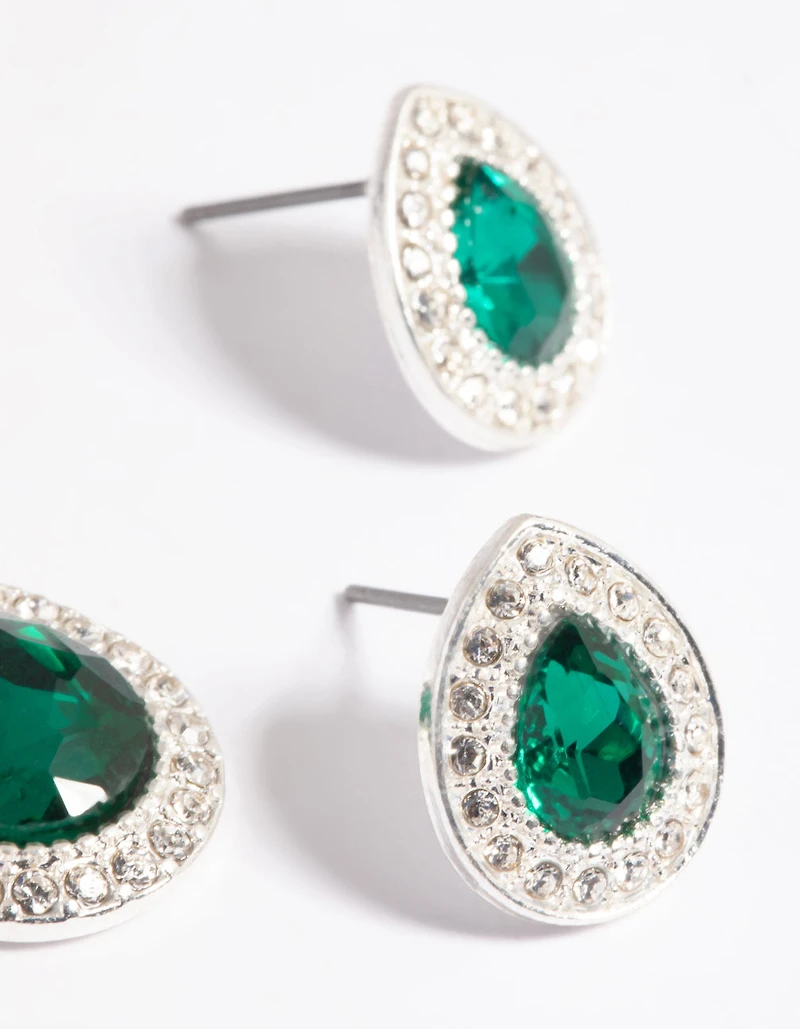 Green Pear Stone Necklace & Earrings Set