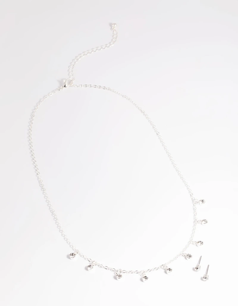 Silver Diamante Droplets Necklace & Earrings Set