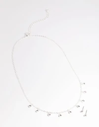 Silver Diamante Droplets Necklace & Earrings Set