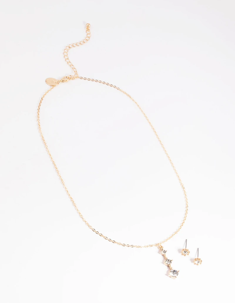 Gold Diamante Necklace & Earrings Set