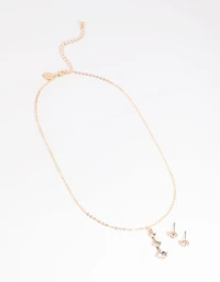 Gold Diamante Necklace & Earrings Set