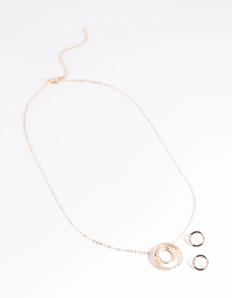 Gold Diamante Circle Necklace & Earrings Set