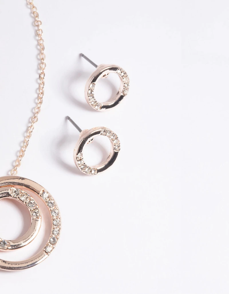 Gold Diamante Circle Necklace & Earrings Set