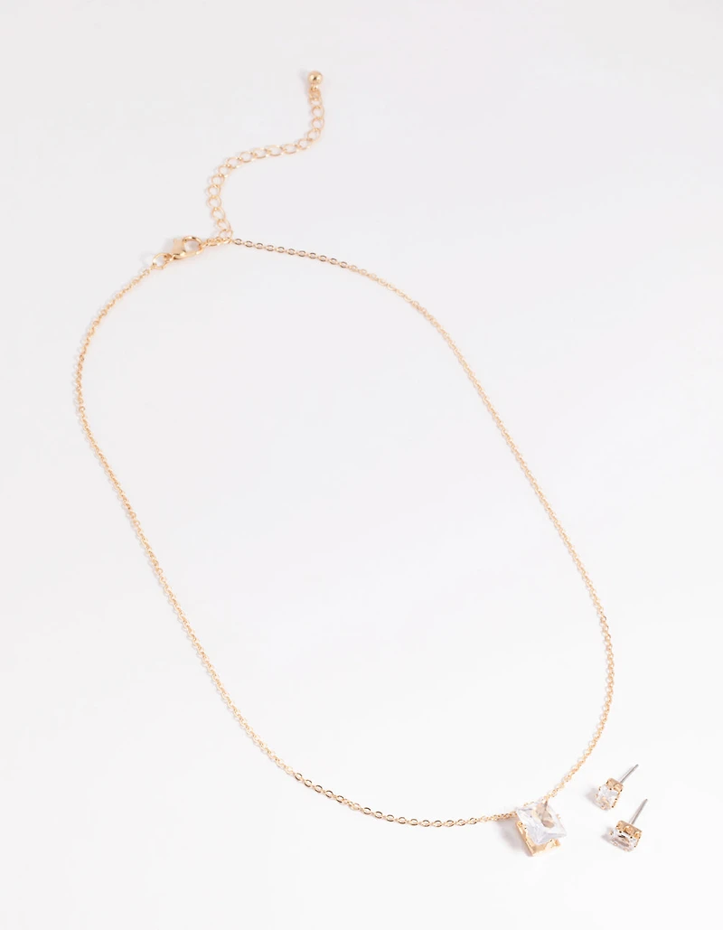 Gold Diamante Emerald Necklace & Earrings Set