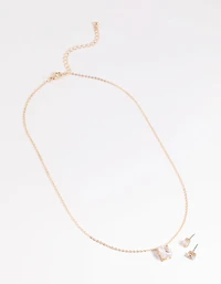 Gold Diamante Emerald Necklace & Earrings Set