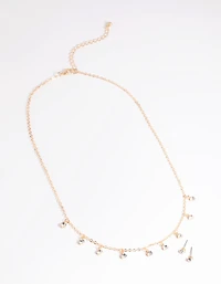 Gold Diamante Droplet Necklace & Earrings Set