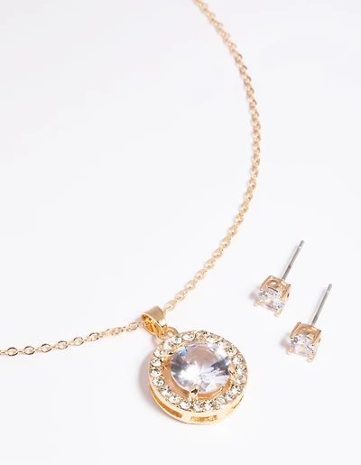 Gold Diamante Stone Necklace & Earrings Set
