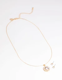 Gold Diamante Stone Necklace & Earrings Set