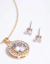 Gold Diamante Stone Necklace & Earrings Set