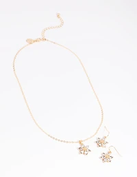 Gold Diamante Flower Necklace & Earrings Set