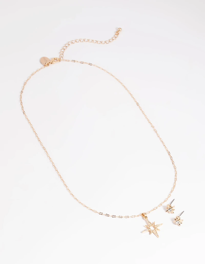 Gold Celestial Diamante Necklace & Earrings Set