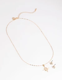 Gold Celestial Diamante Necklace & Earrings Set