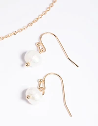 Gold Pearl Necklace & Earrings Set
