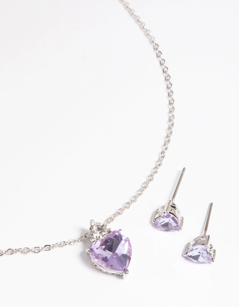 Lilac Heart Necklace & Earrings Set