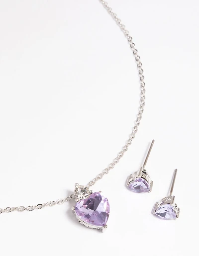 Lilac Heart Necklace & Earrings Set