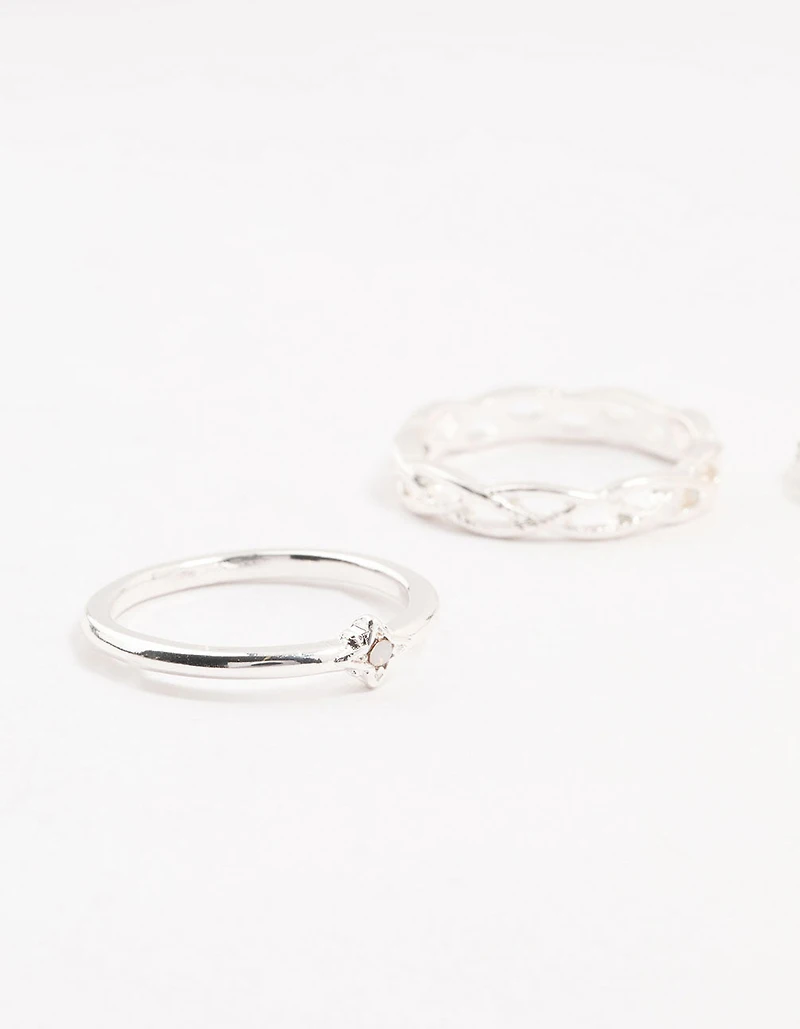 Silver Stone & Braid 5-Pack Rings