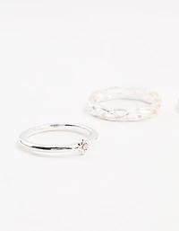 Silver Stone & Braid 5-Pack Rings