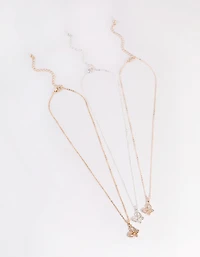 Mixed Metal Diamante Butterfly Necklace Pack