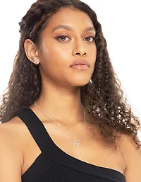 Silver Diamante Butterfly Necklace & Stud Earring Set
