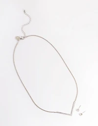 Silver Cubic Zirconia Necklace & Stud Earrings