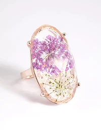 Bague fleur en or et lilas