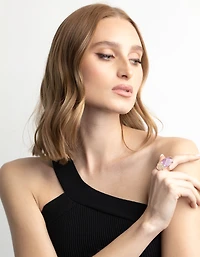 Bague fleur en or et lilas