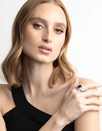 Silver Blue Cubic Zirconia Asscher Ring