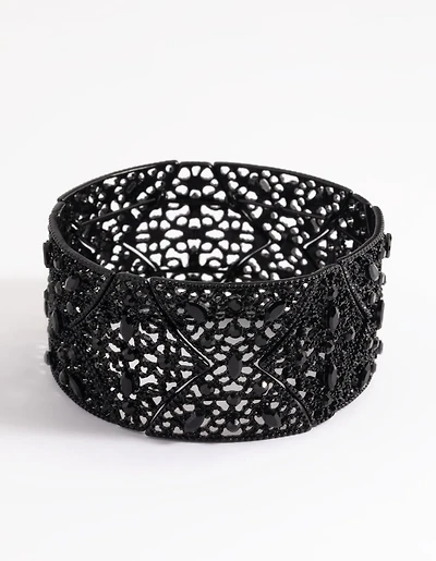 Matte Black Diamante Statement Bracelet