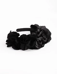 Black Satin Flower Veil Headband