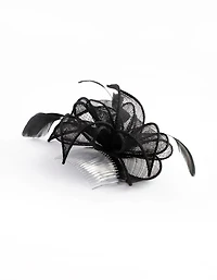 Black Looped Sinamay Fascinator Comb with Feathers