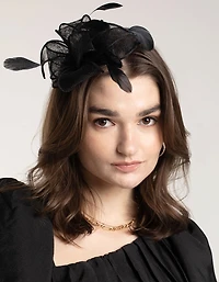 Black Looped Sinamay Fascinator Comb with Feathers