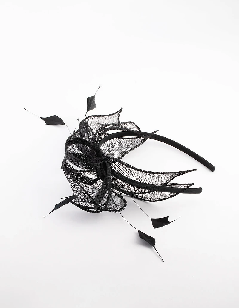 Black Sinamay Black Feather Leaf Fascinator