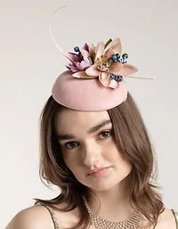 Blush Fabric Pillbox With Floral & Quill Detail