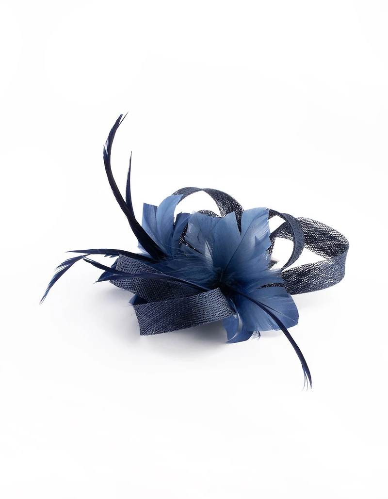 Navy Sinamay Ribbon Box Clip