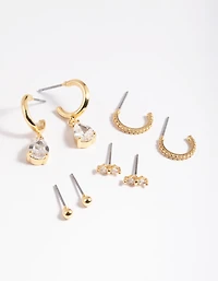 Gold Plated Cubic Zirconia Dainty Earring Pack