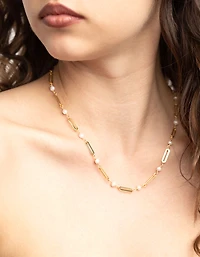 Collier ovale en mailles de chaîne en perles d’eau douce plaqué or