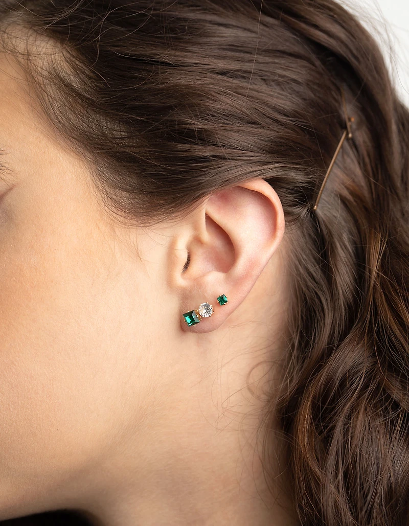 Boucles d’oreilles carrées à clous carrés en or en pack de 6
