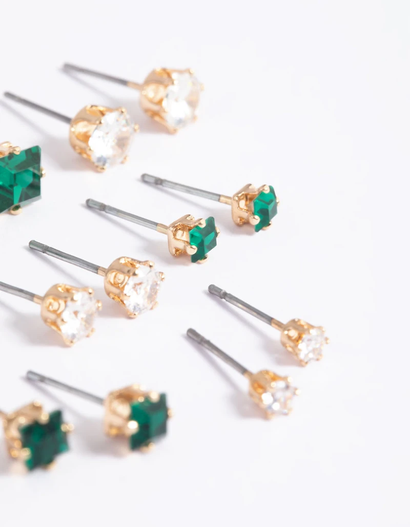 Gold Circle Square Stud Earrings 6-Pack