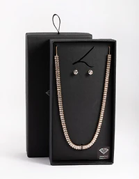 Diamond Simulant Gold Baguette Earrings & Necklace