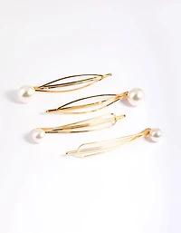 Gold Pearl Teardrop Clip 4-Pack