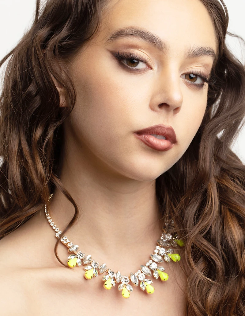 Gold Diamante Neon Statement Necklace