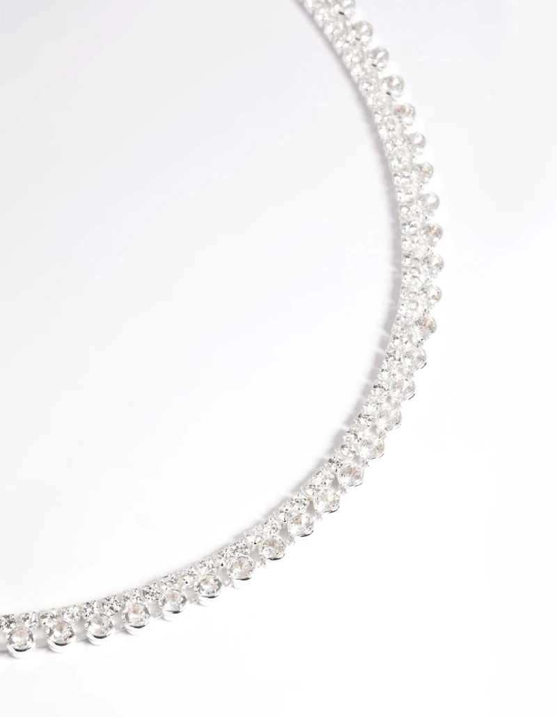 Silver Double Row Tennis Necklace