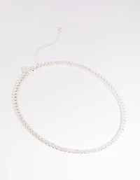 Silver Double Row Tennis Necklace
