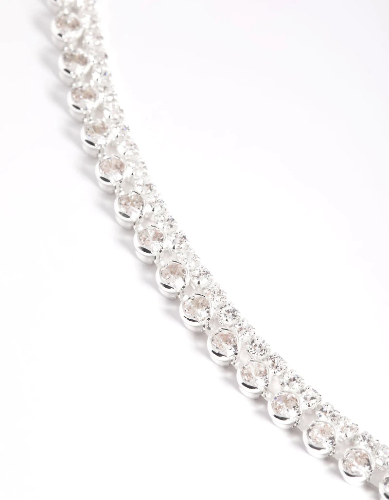 Silver Double Row Tennis Necklace
