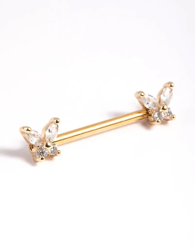 Gold Plated Surgical Steel Butterfly Nipple Bar