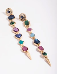 Gold Long Mixed Stone Drop Earrings